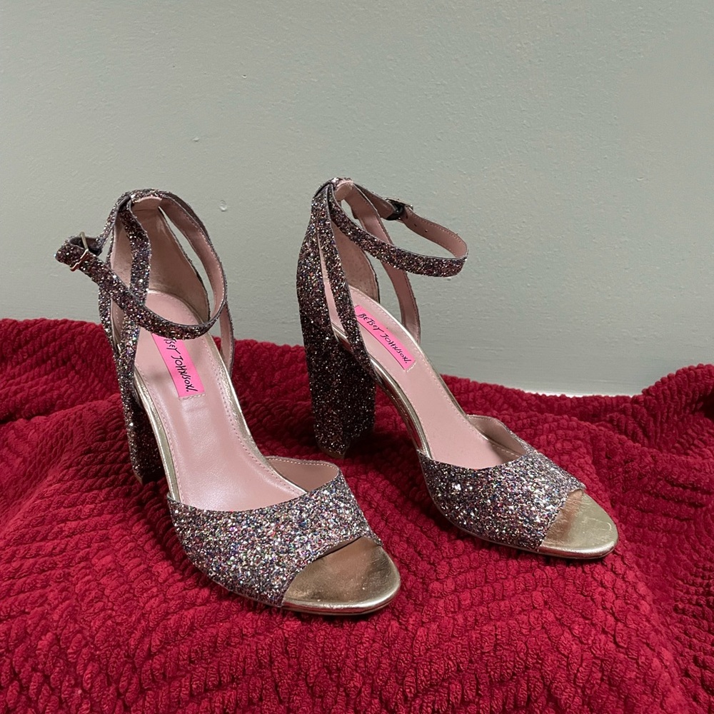 Gorgeous rainbow sparkling glitter shoes by Betsey Johnson.